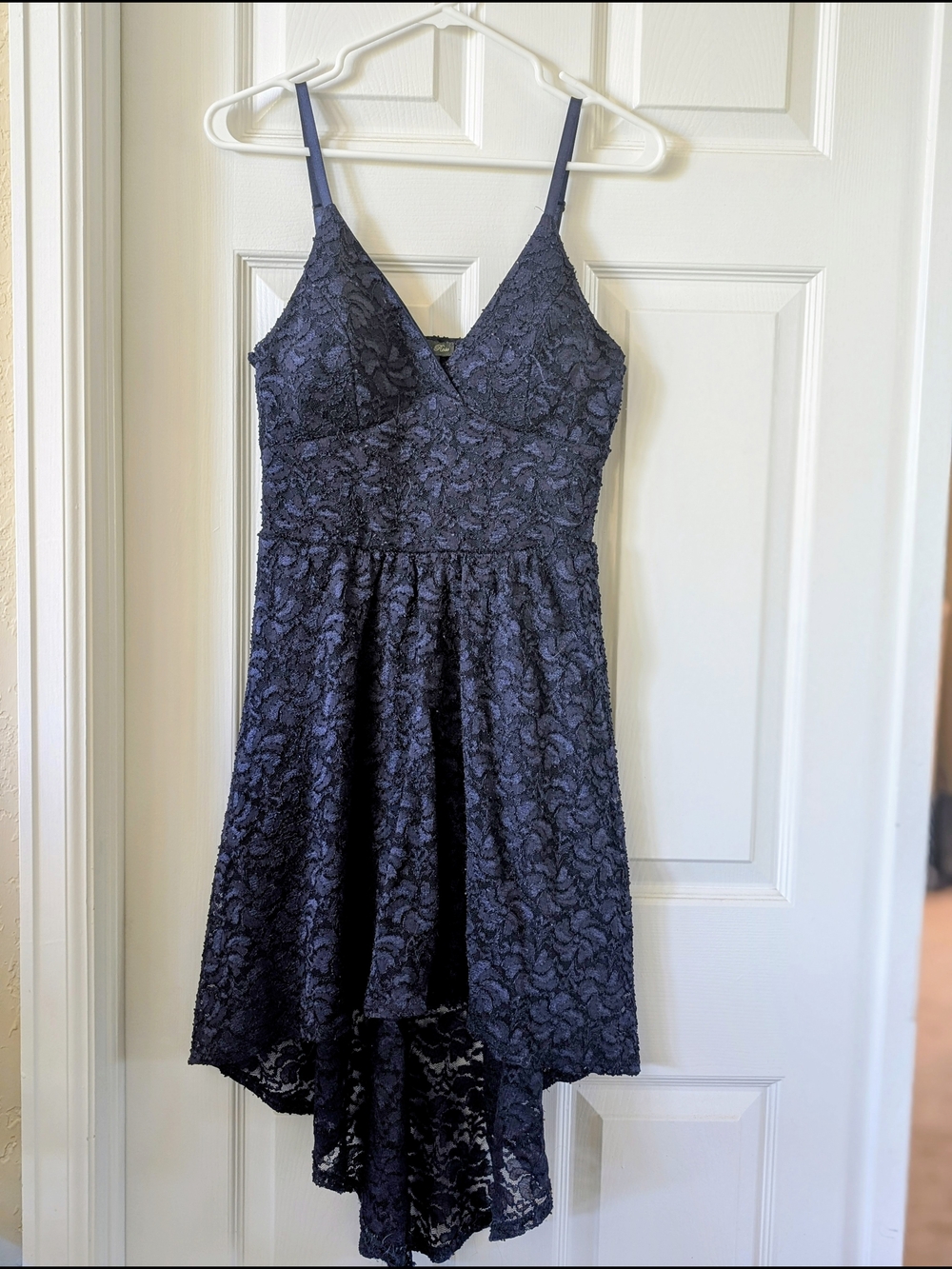 Lily Rose Navy Lace High-Low Slip Dress